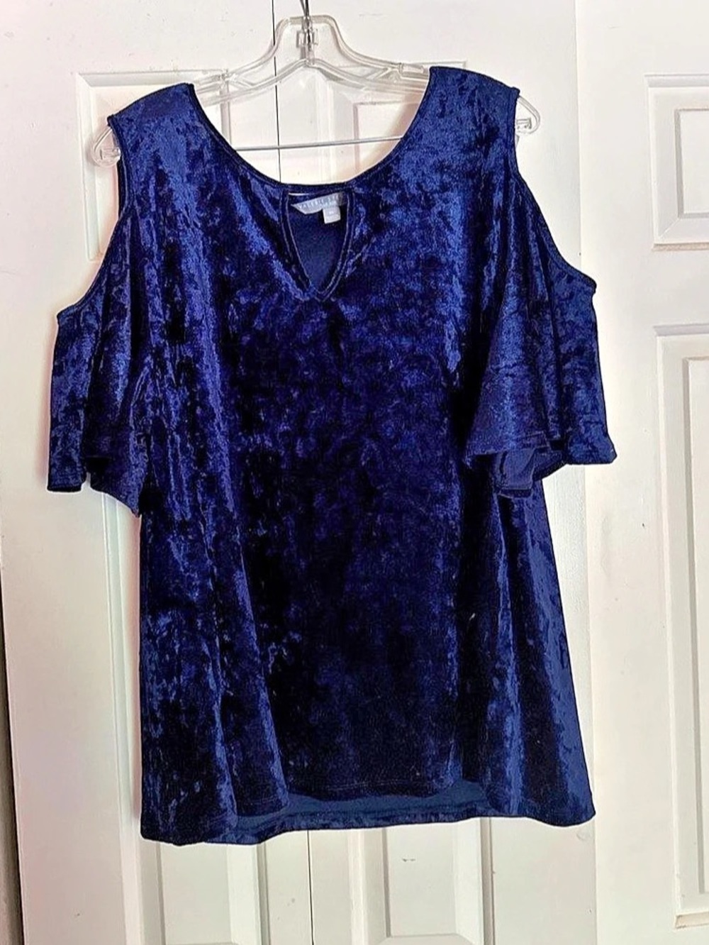 Valerie Stevens Velvet Cold Shoulder Top Blue 3X